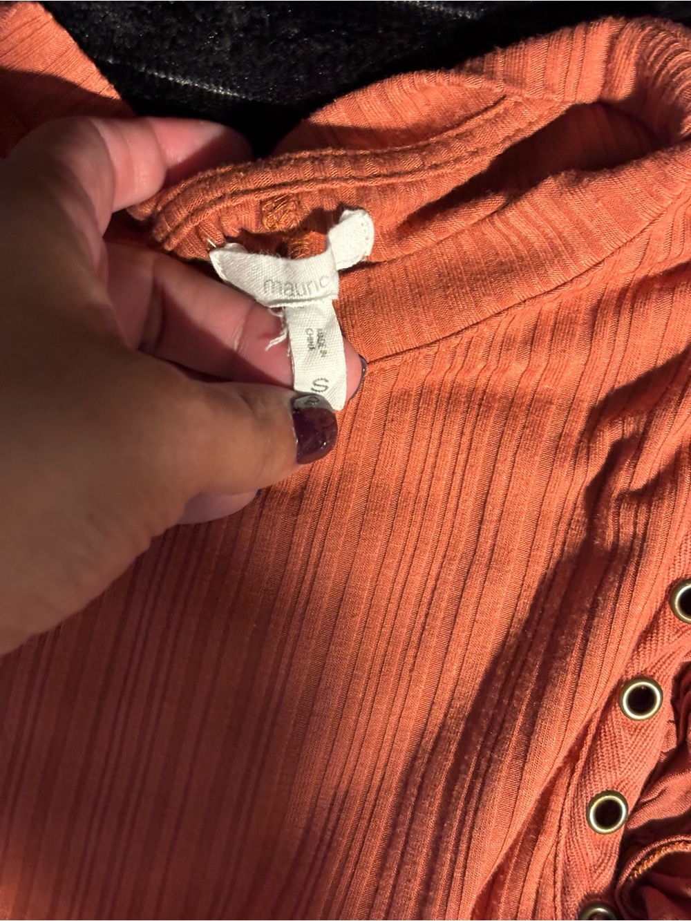 Maurices Rust Ruffle Sleeve Eyelet Top - Picture 3 of 3